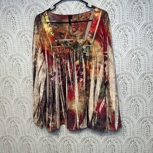 Susan Lawrence Woman 1X Abstract Floral Print Long Sleeve Top Tunic